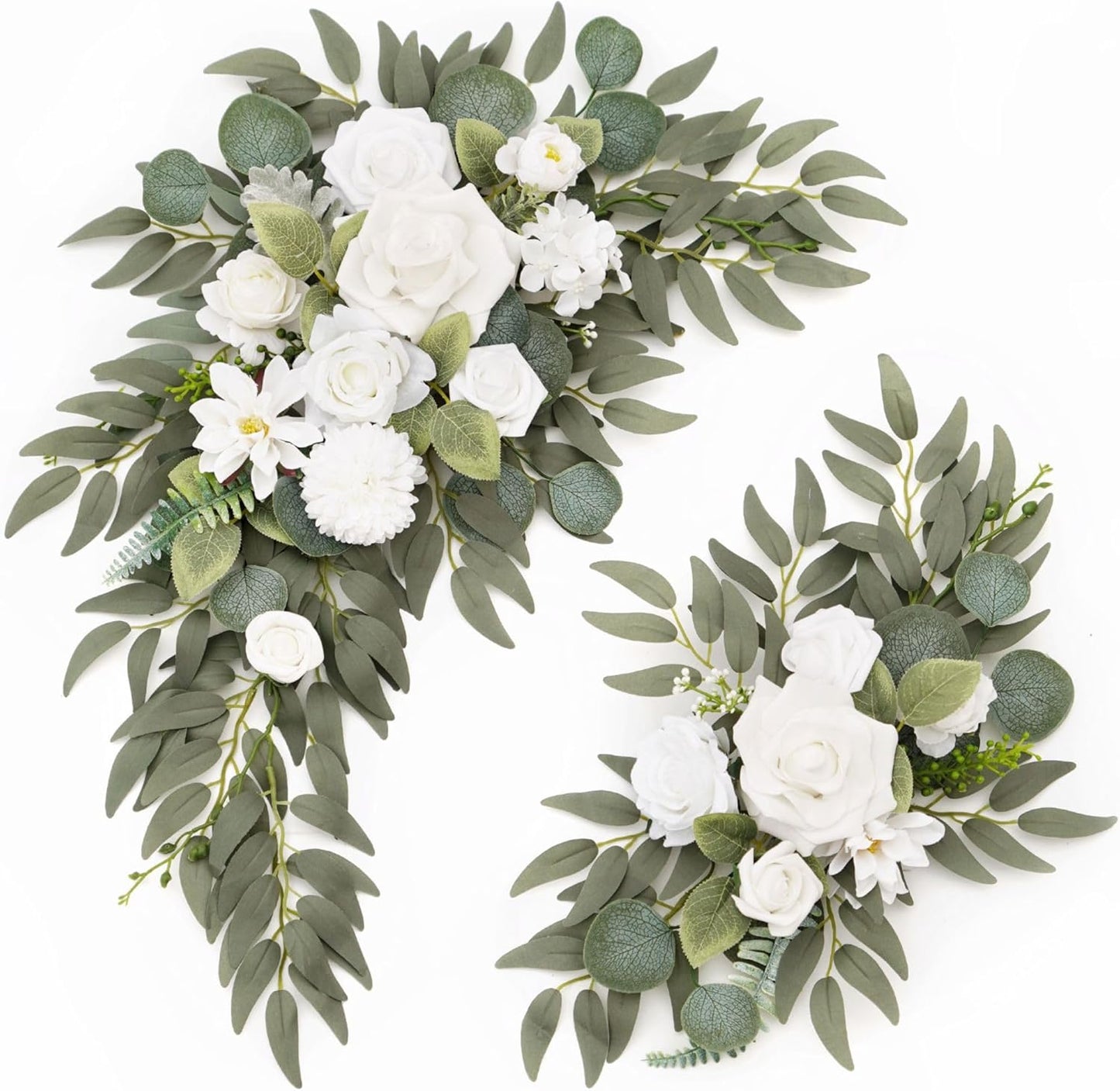 Wedding Sign Faux Flower Swag (Pack of 2) for Ceremony Party Reception Entrance Floral Decor Wall Easel Stand for Wedding Poster Welcome Sign (Natural White)