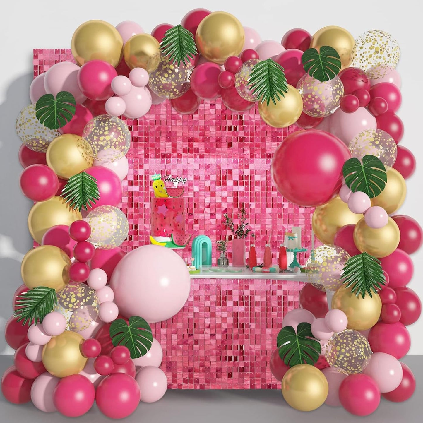 24PCS Deep Pink Shimmer Wall Backdrop, Laser Square Sequin Photo Backdrops Panel, Glitter Wall Background for Birthdays, Weddings, Christmas, Engagements, Disco Bachelorette Party Decor (4FTx6FT)