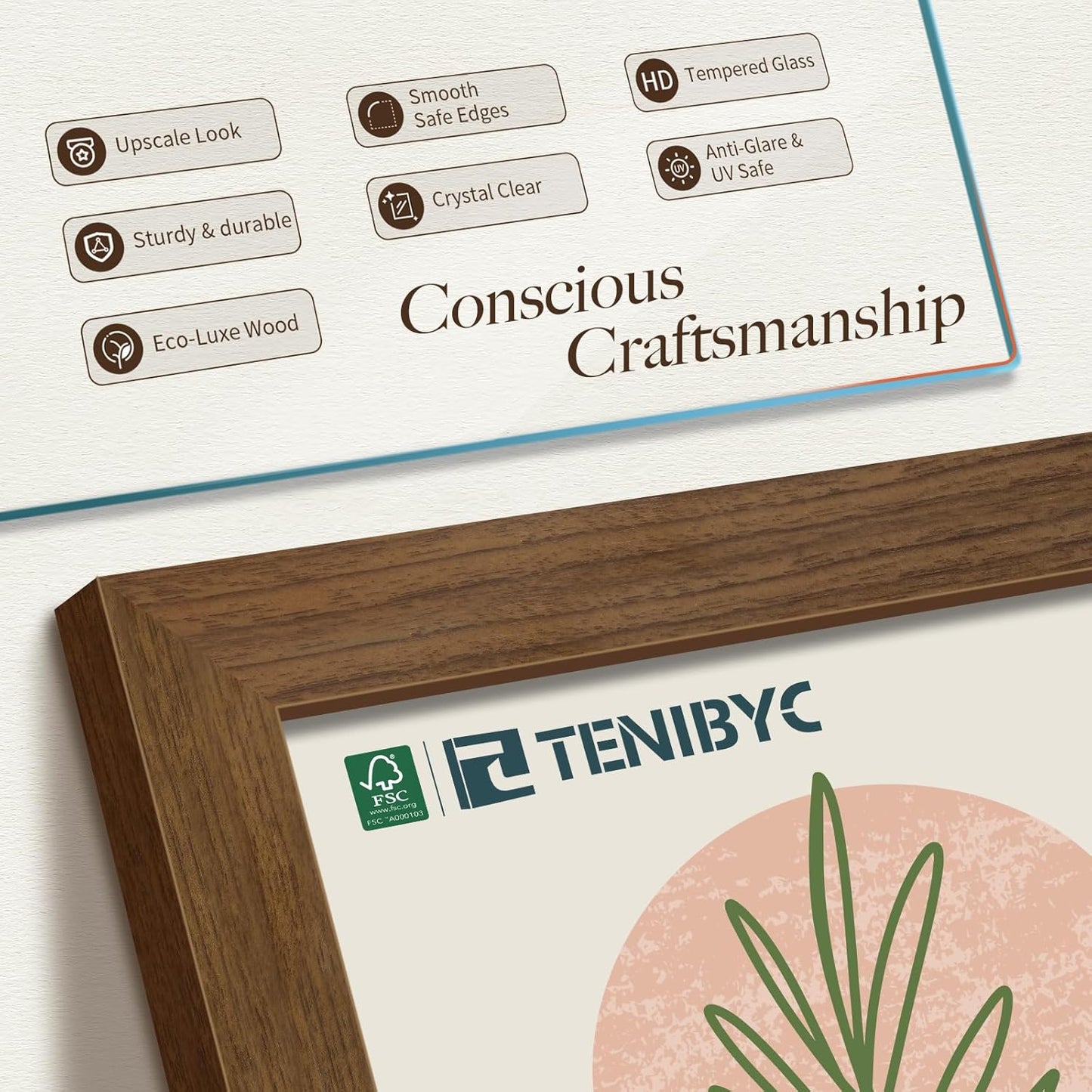 8.5x11 Picture Frame Set of 3 - Brown Woodgrain, Wood Photo Frame, HD Tempered Glass, Table Display or Wall Hanging