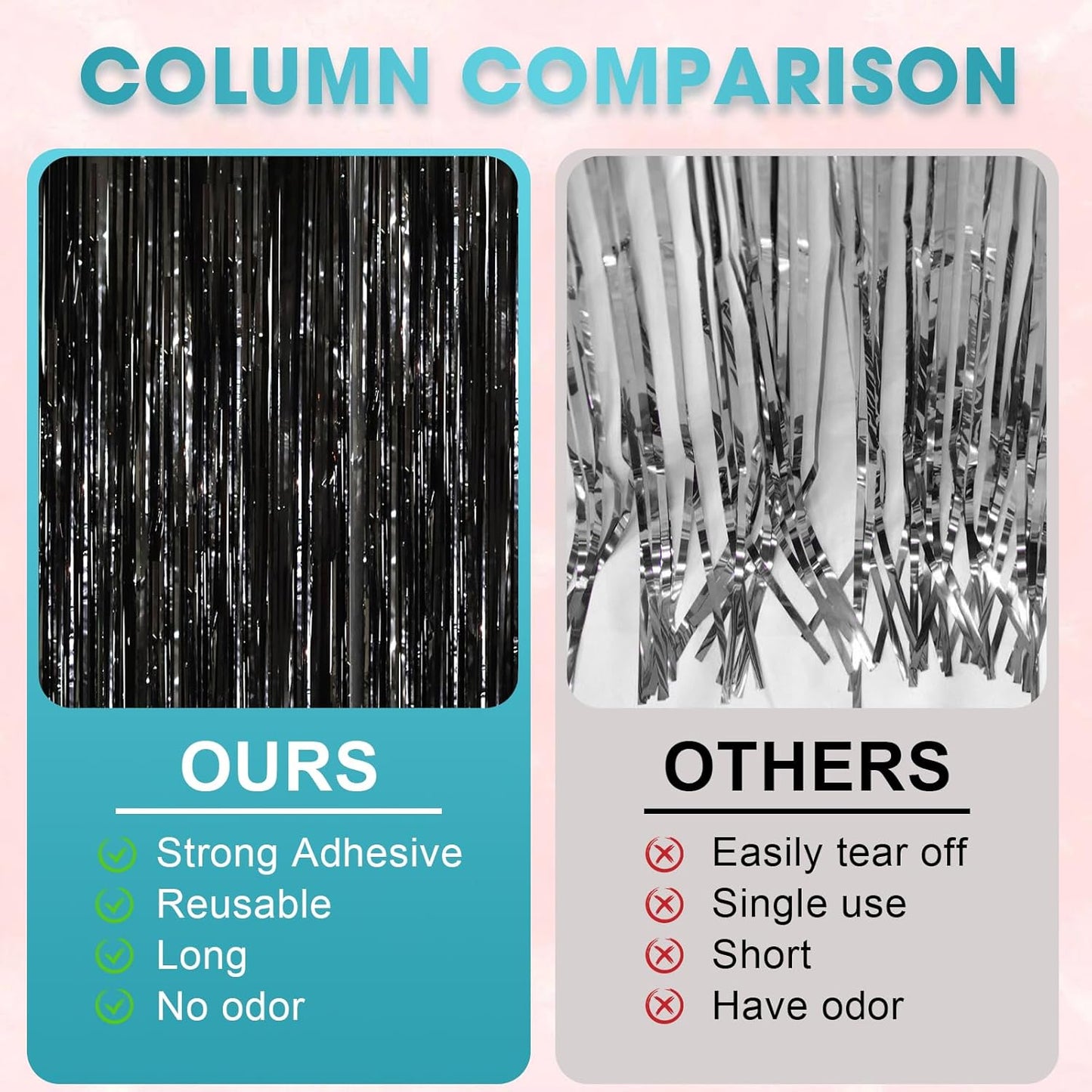 2 Pack Black Tinsel Foil Fringe Curtains, Black Party Decorations, Metallic Tinsel Party Streamers Backdrop for Birthday Halloween New Years Graduation Party Decorations