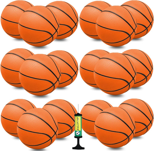 18 Pcs 5" Mini Basketball Set with Pump, PVC Small Basketball for Over The Door Hoop Games, Party Favors, Indoor Outdoor Play, Adults Kids, Pool Beach