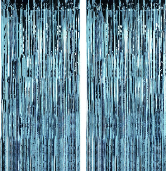 2 Pack Blue Pool Streamers Party Decorations Ocean Beach Theme Tinsel Backdrop Supplies Foil Curtain Backdrop for Baby Shower Birthday Bachelorette Wedding Brial Holiday Celebration Party Decorations
