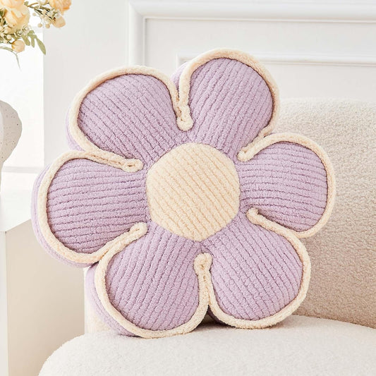 Flower Pillow, Soft Flower Decorative Throw Pillow, Cute Daisy Flower Shaped Seating Floor Cushion Room Décor Plush Pillows for Sofa Couch Bed (13.7 Inch, Lavender)