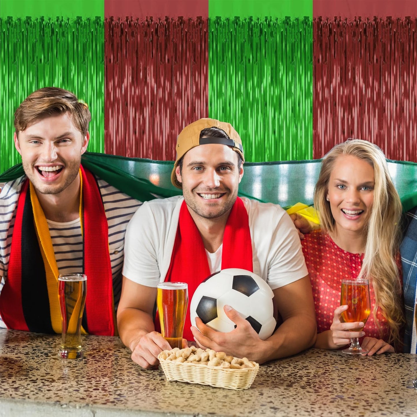 2 Pack Football Party Decorations,3.28 Ft x 6.56 Ft Football Tinsel Backdrop,Brown Green Foil Fringe Curtains Metallic Party Streamer Birthday Party Decorations Sports Background