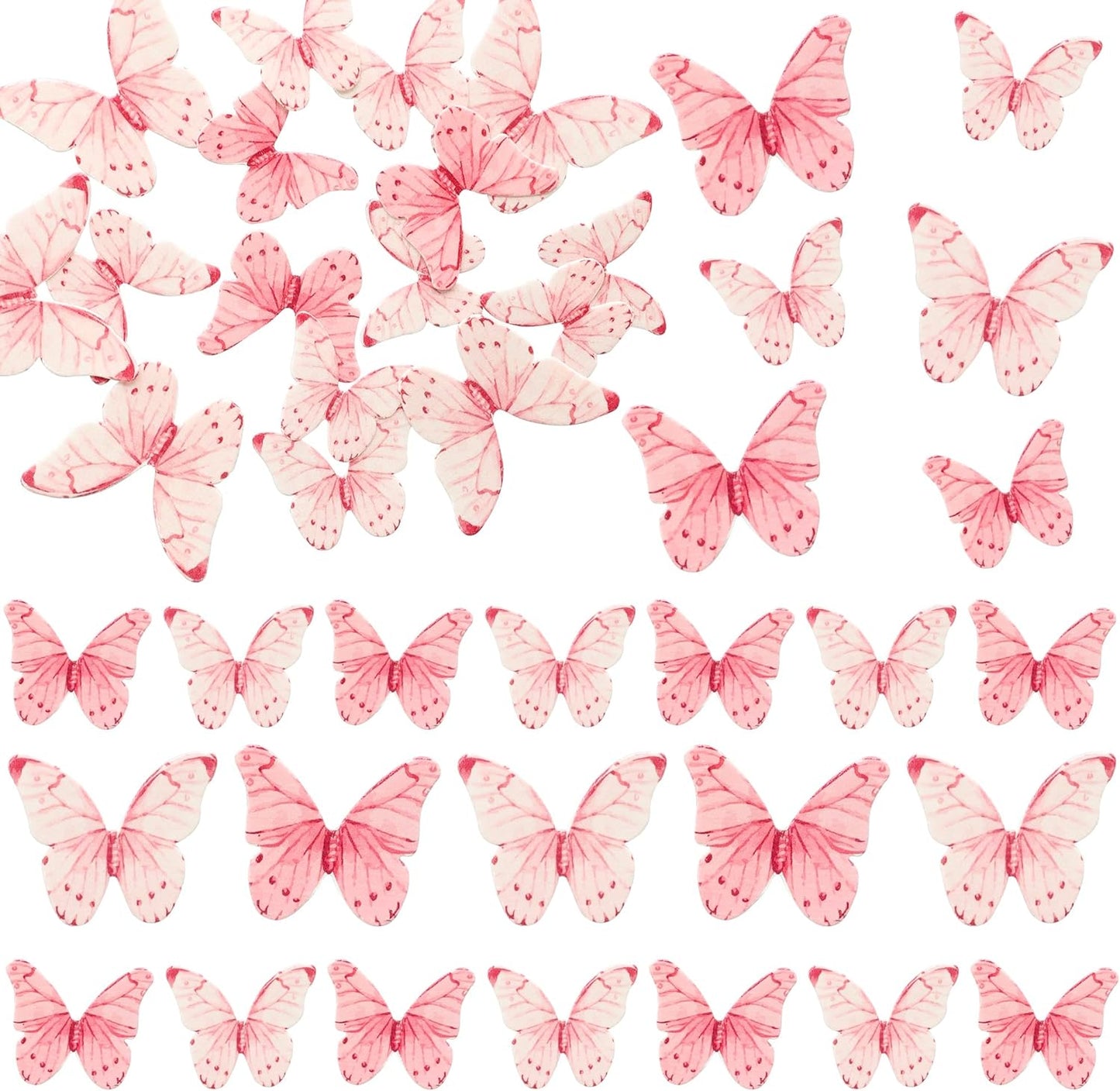 Ephlyn 40Pcs Edible Butterfly Cupcake Toppers 3D Butterfly Cake Picks Mixed Color Cake Decorations for Baby Shower Wedding Kids Birthday Party Supplies Pink