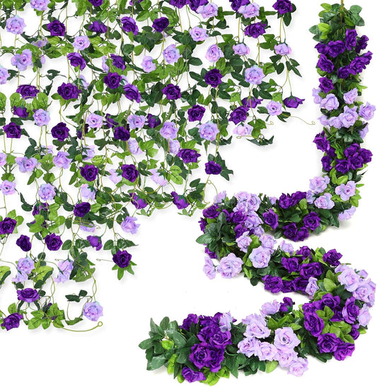 Floweroyal 6 Pack Artificial Flower Garlands 7.9FT Fake Rose Vines Silk Flowers Hanging Rose Ivy for Wedding Arch Party Home Garden Wall Decor (Purple)