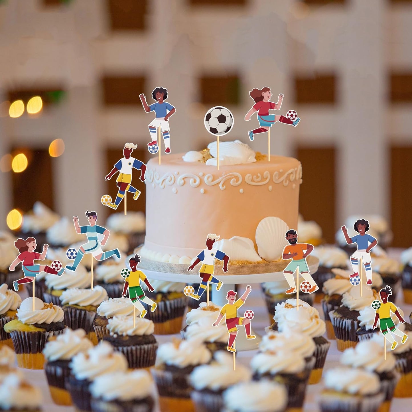 24pcs Soccer Cupcake Toppers Soccer Ball Cupcake Picks Sport Cake Decorations Football Theme Birthday Party Baby Shower Kids Boys Men Birthday Party Favors Supplies