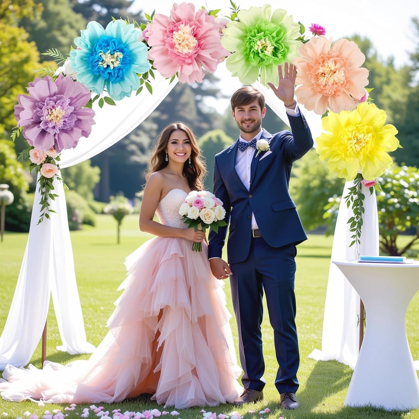 SUNBEAUTY Mexican Paper Flowers Decorations 6 PCS Colorful Fiesta Giant DIY Bulletin Board Large Pastel Tissue Paper Pom Poms 12" for Party Birthday Wedding Nursery Baby Bridal Shower Backdrop