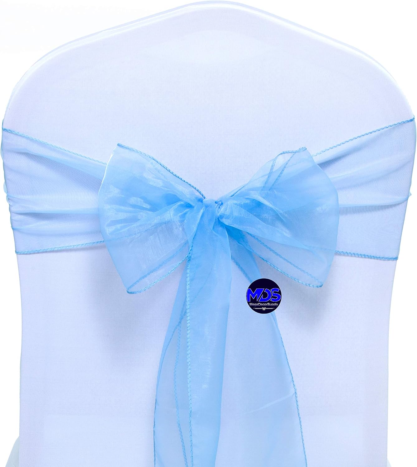 MDS Pack of 125 PCS Organza Chair Sashes Wider Dining Chair Bows Ribbon Tie Back for Wedding Party Birthday Bridal Shower Reception Event Banquet Home Chair Cover Decoration - Baby Blue