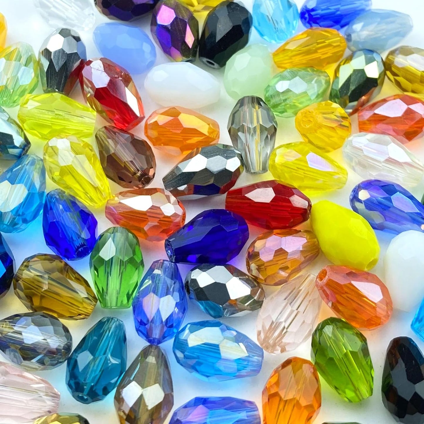 200pcs 3x5mm Teardrop Crystal Glass Beads Vertical Hole Faceted Loose Spacer Beads for DIY Craft Jewelry Making Necklace Bracelet Earring Wind Chimes(Mix Colors Series)