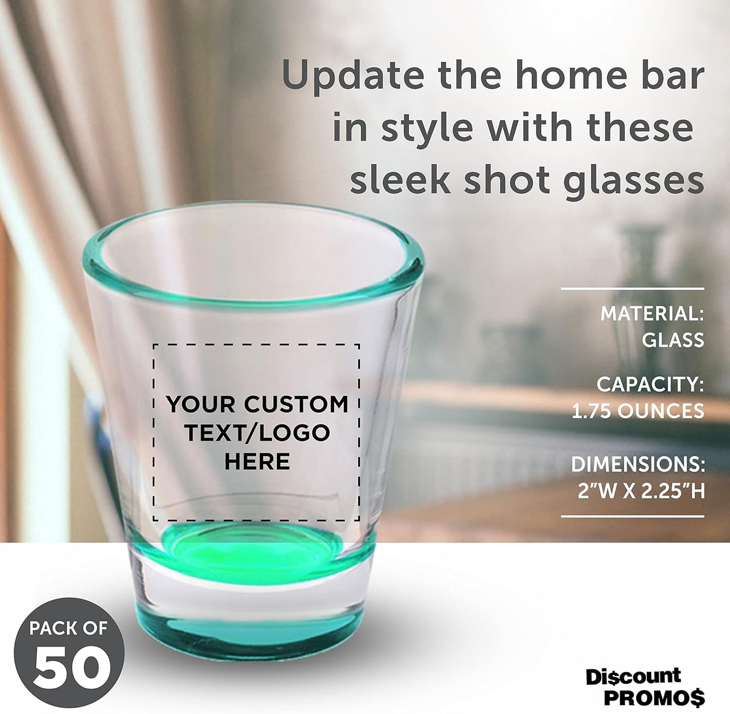 Custom Shot Glasses 1.75 oz. Set of 50, Personalized Bulk Pack - Great for Wedding Favors, Bachelorette Party Decorations, Party Fovors, Color Bottom - Green