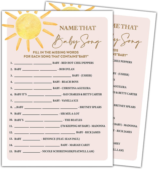 YSTEP Boho Sunshine 30 Name That Baby Song Game Cards with 1 Answer Card, Gender Reveal Party Supplies Favors (5"x7") - D06