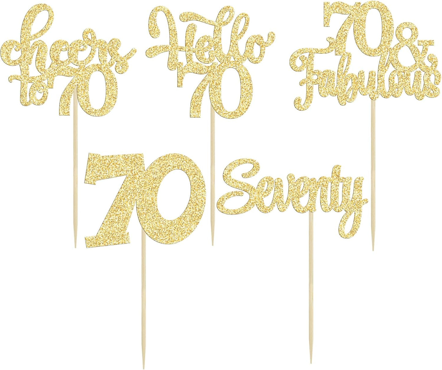 30Pcs Happy 70th Birthday Cupcake Toppers Seventy Cheers to 70 Years Old Birthday Cupcake Picks for 70th Birthday Anniversary Party Cake Decorations Supplies Gold Glitter