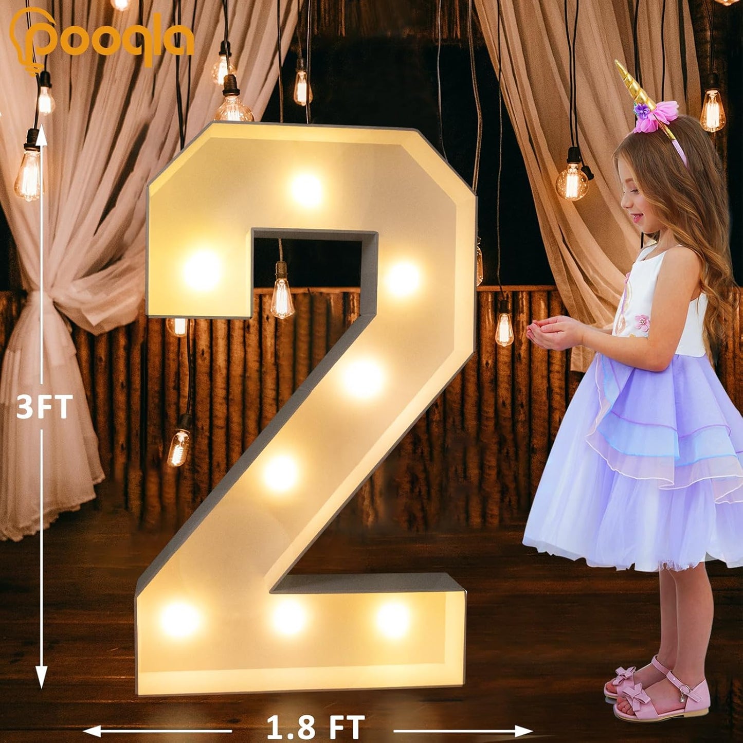 Pooqla 3FT Marquee Light Up Numbers 2, LED Large Lighted Marquee Numbers for 2nd 20th 21st 25th Birthday Decorations, Giant Mosaic Number Gift for Girls Boys Wedding Anniversary Party Decorations