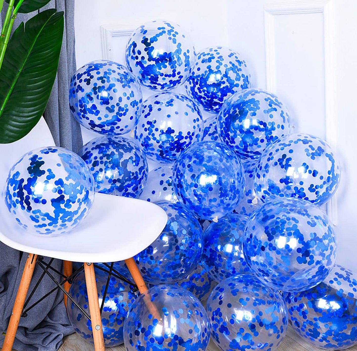 50pcs Blue Confetti Balloons,12 inch Latex Balloon with Blue Confetti Inside for Birthday Family Party Wedding Party Baby Shower Decoration Supplies