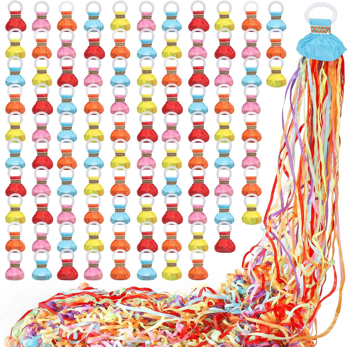 No Mess Streamers 100pack, Colorful Confetti Poppers,Hand Throw Party Poppers No Mess for Birthday, Graduation, Wedding Send Off, Engagement Party Favors（Colorful 100Pack）