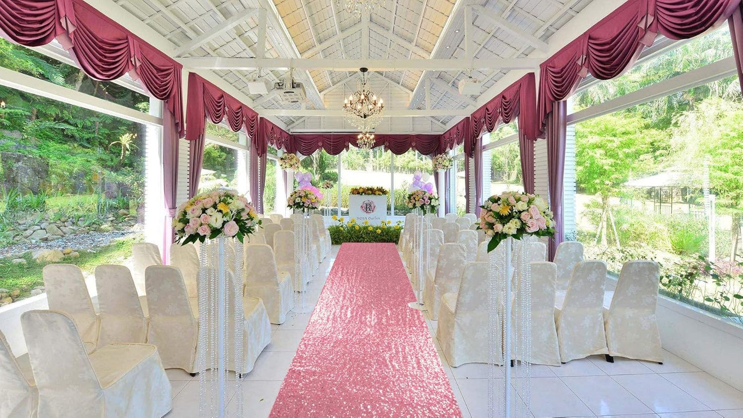 ShinyBeauty 4x20ft Sequin Wedding Aisle Runner Rug – Pink Gold Lightweight Bridal Carpet for Ceremony Decor, Stairs, Hallway, Party