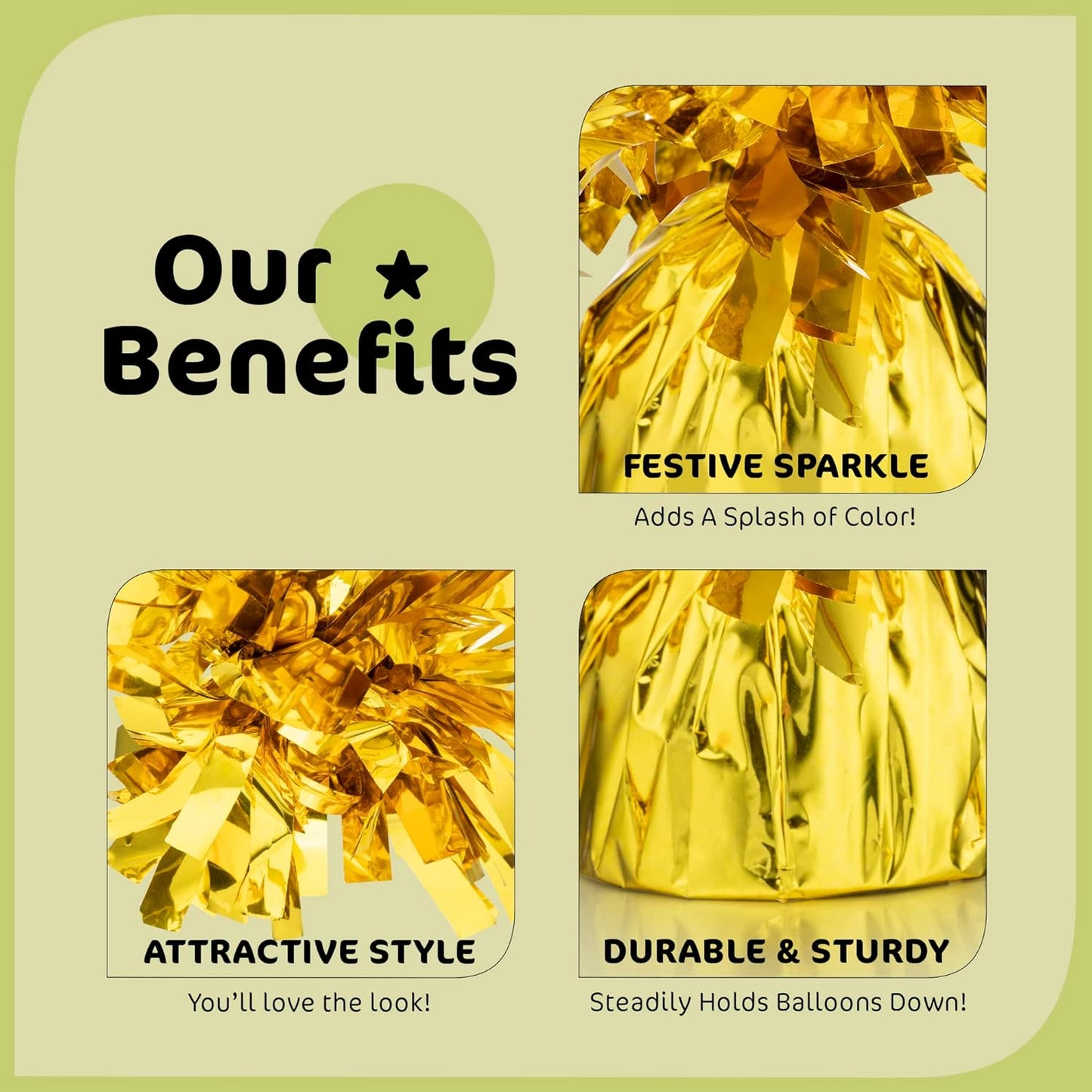 Gold Balloon Weights Bulk Pack of 72 Heavy Metallic Foil Balloon Anchor Weights for Helium Balloons, 4.8’’ Base for Balloon Bouquet Table Centerpieces & Balloon Cluster Floor Party Decorations