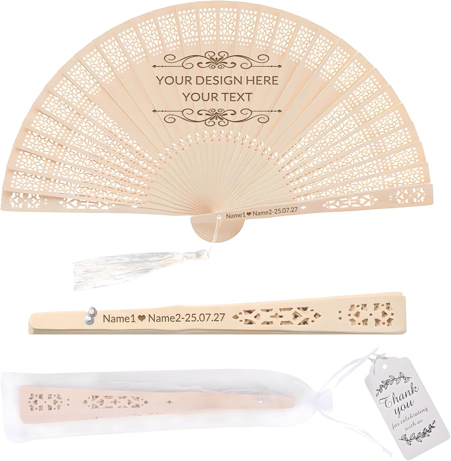 30 PCS Custom Fans Personalized Folding Fans for Line Dancing Wooden Hand Fan Wedding Favors Gift for Guests Personalized Fans for Events