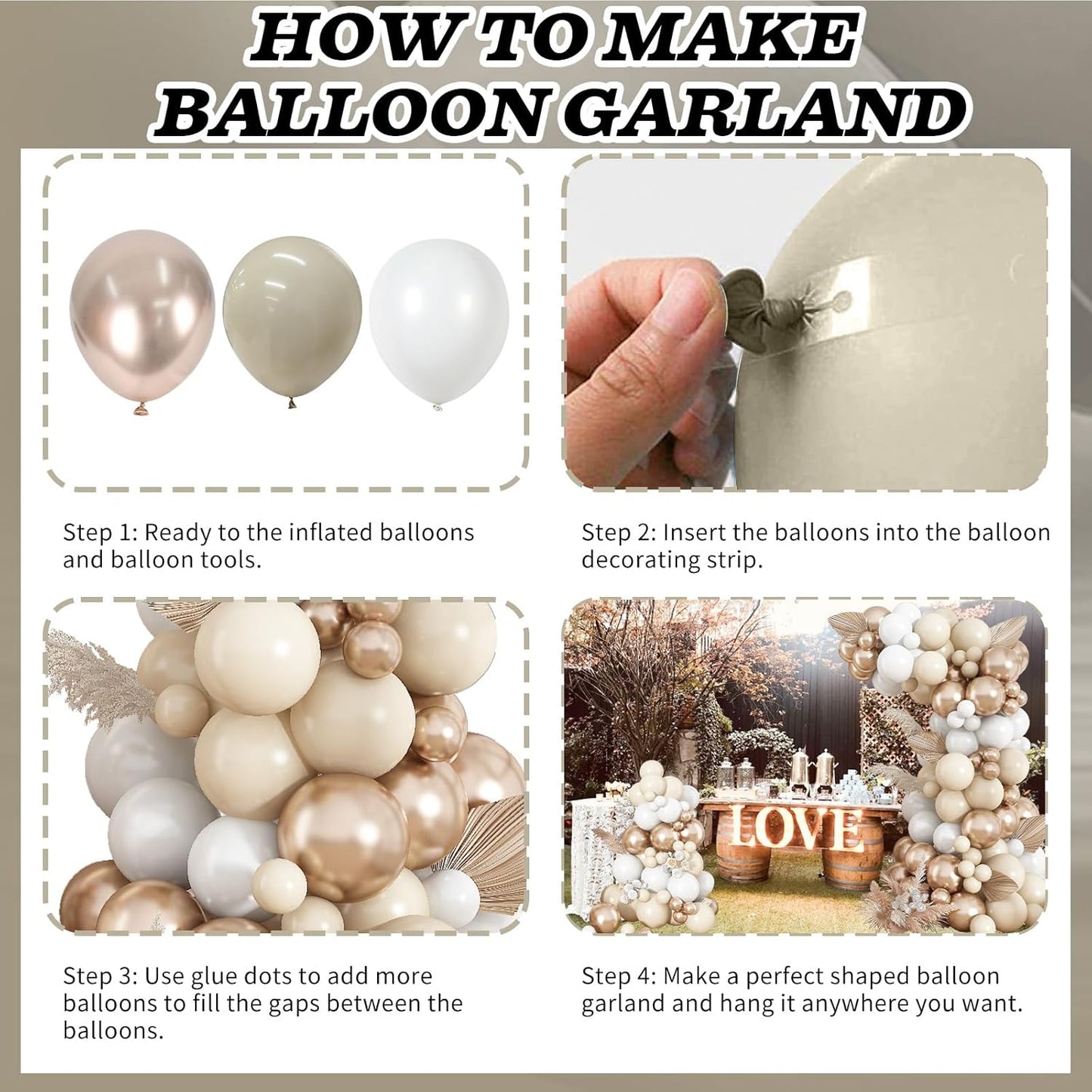 Neutral Balloon Arch Kit 142Pcs Cream White Champagne Gold Balloons Garland Kit Boho Beige Sand White Gold Nude Birthday Party Balloons for Women Baby Bridal Shower Wedding Anniversary Decorations