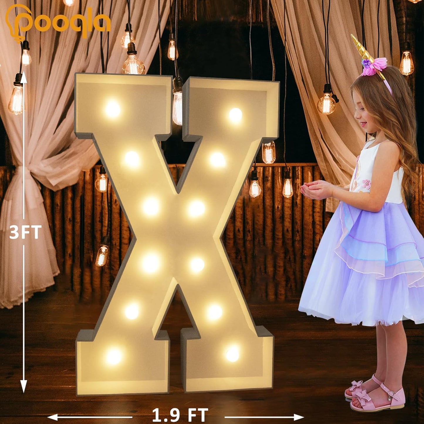 Pooqla 3FT Marquee Light Up Letters, Cool White and Warm White LED Big Mosaic Marquee Letters 3 Feet, Giant Letter Sign for Balloons Birthday Anniversary Wedding Party Decoration, Letter X