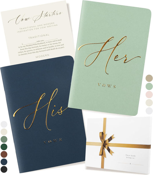 ARTESORI Wedding Vow Book for Her & Him, Soft Touch, Gold Engraving, 28 Lined Pages, Wedding Vow Books His and Hers, Wedding Essentials, Wedding Registry Gifts, His and Hers Gifts [Mint & Navy]