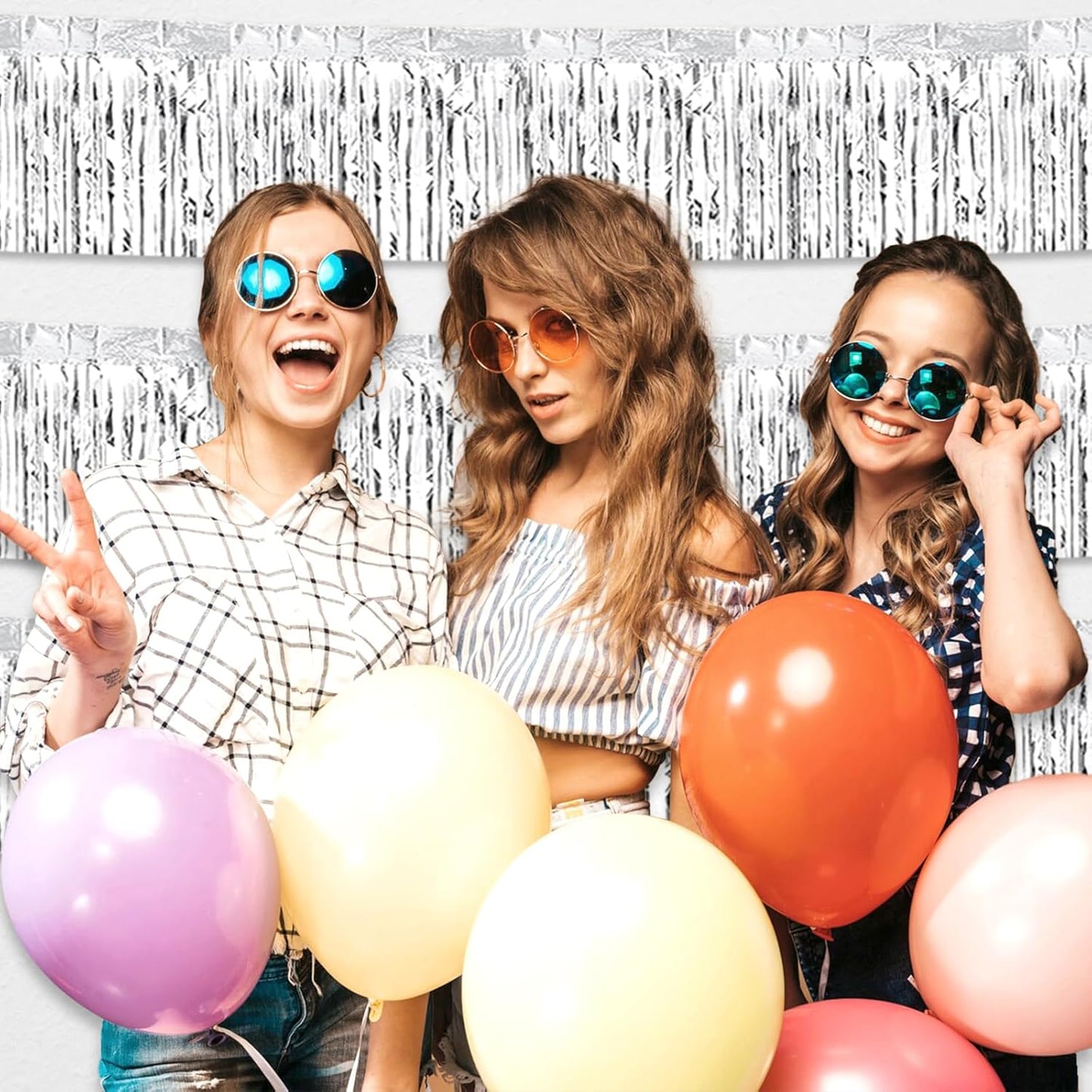 4 Pack 10 Feet Silver Foil Fringe Garland Metallic Tinsel Streamers Banner Wall Hanging Curtain Backdrop for Parade Floats, Wedding, Graduate, Mother's Day, Birthday Party Decoration