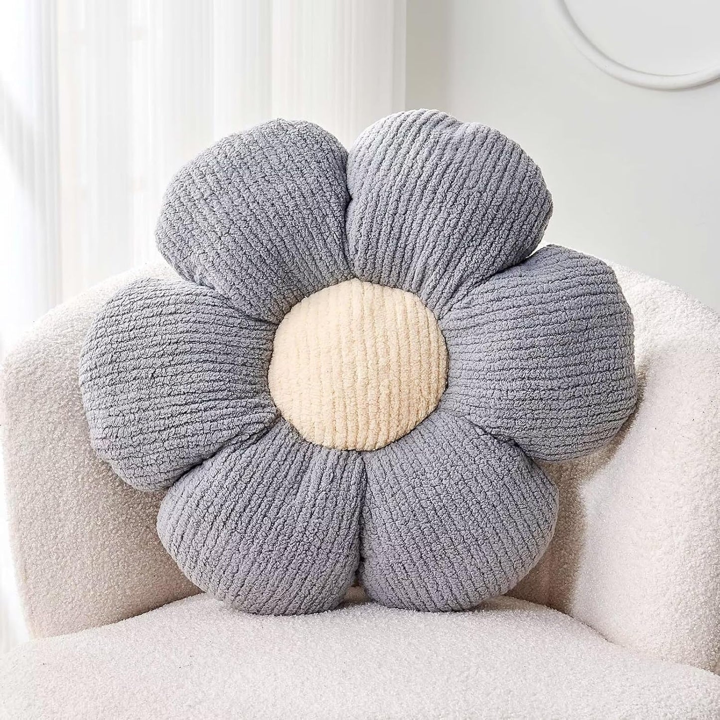 Flower Throw Pillow, Soft Grey 19.6" Shaped Floor Pillow for Home Decor, Cute Aesthetic Plush Decorative Pillows for Bed, Sofa, Couch
