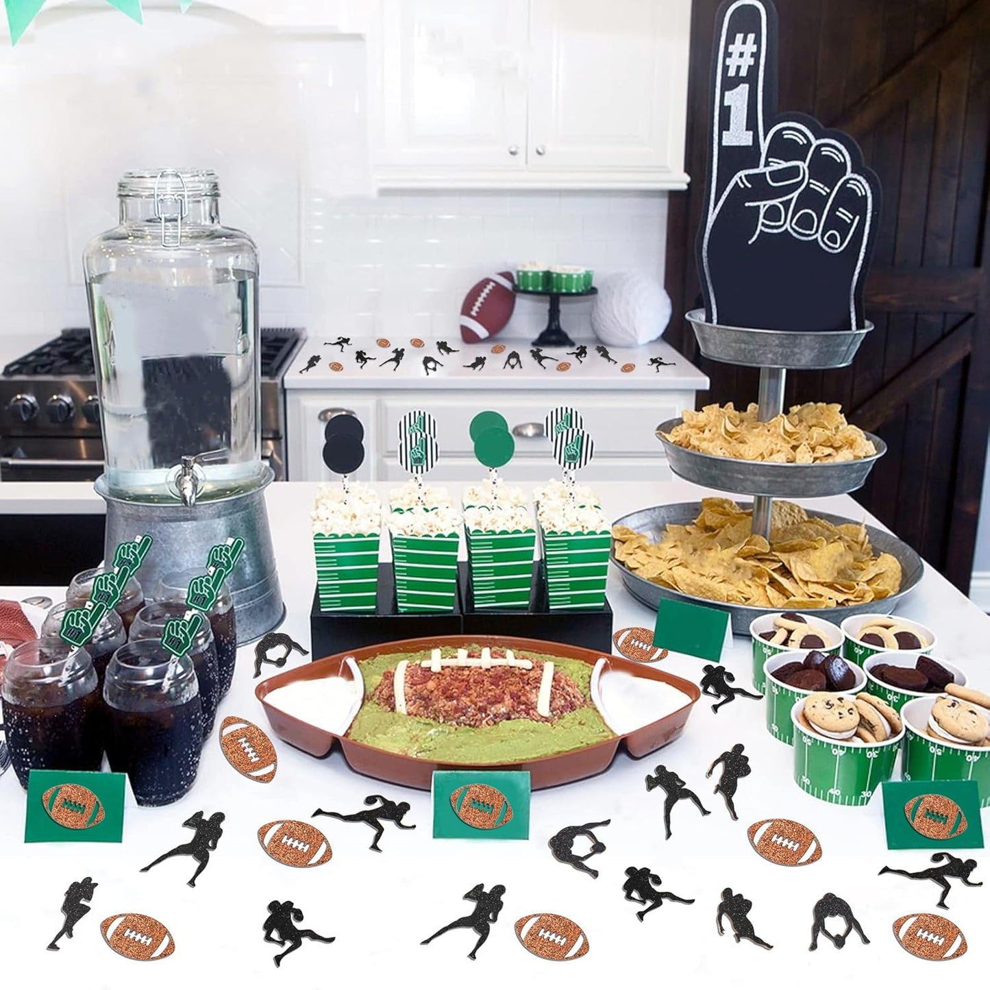 200PC Football Confetti for Table,Football Party Decorations for 1st Year Down Birthday Baby Shower Sport Party Decor,Glitter Football Players Shaped Table Scatters