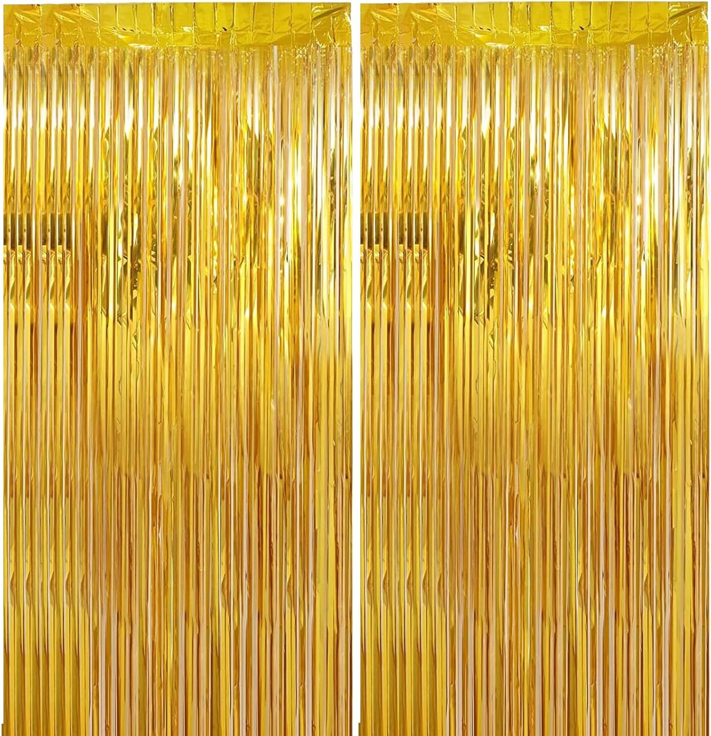 2 Pack 3.28 ft x 6.56 ft Golden Tinsel Curtain Party Backdrop Decorations, Metallic Foil Fringe Backdrop Door for Halloween, Christmas, Birthday Graduat