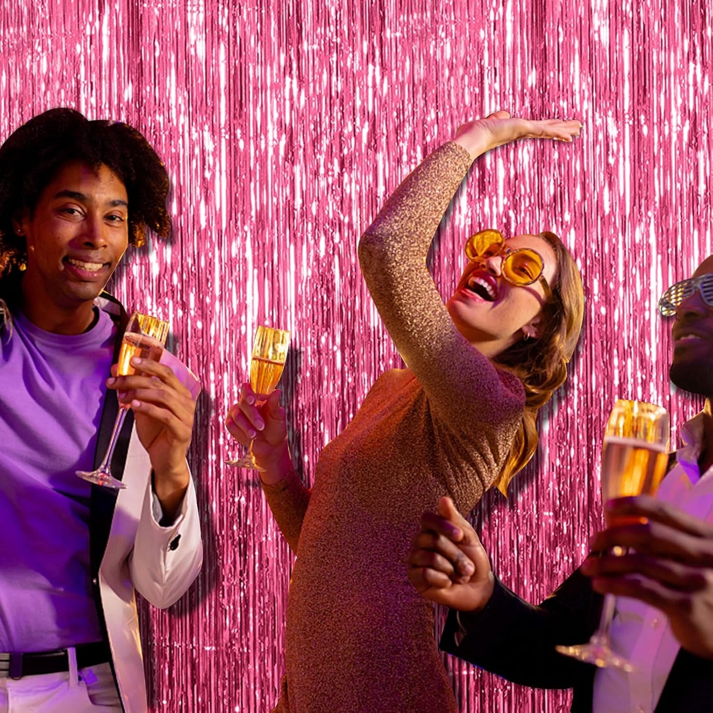 3 Pack Pink Backdrop Birthday Party Decorations Tinsel Foil Fringe Curtains Backdrop Streamer Bachelorette Christmas Graduation Wedding Princess Pink Theme Party Decorations