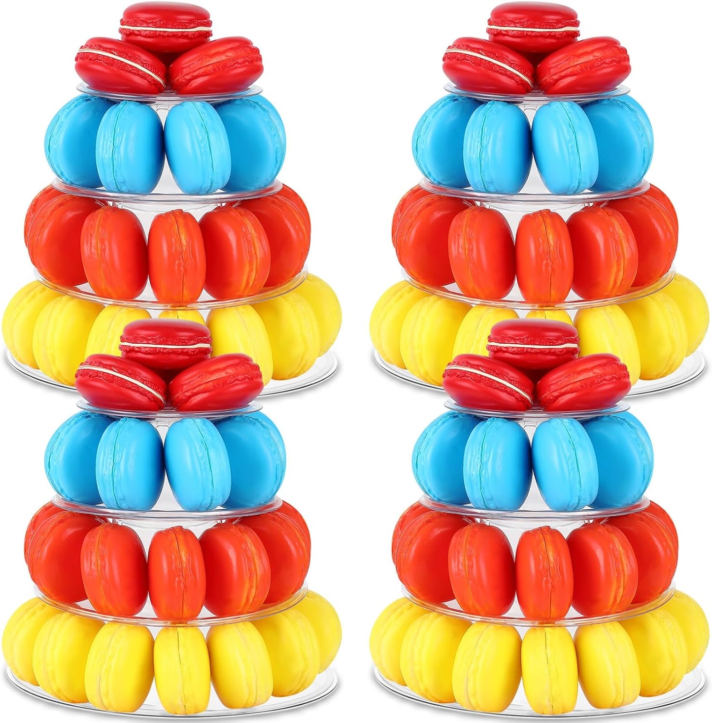 Juexica 4 Pcs Round Macaron Display Tower Stand 4 Tiers Plastic Cake Rack Macaron Wedding Cupcake Display Food Serving Stands Clear Dessert Tower for Wedding Baby Shower Birthday Decoration