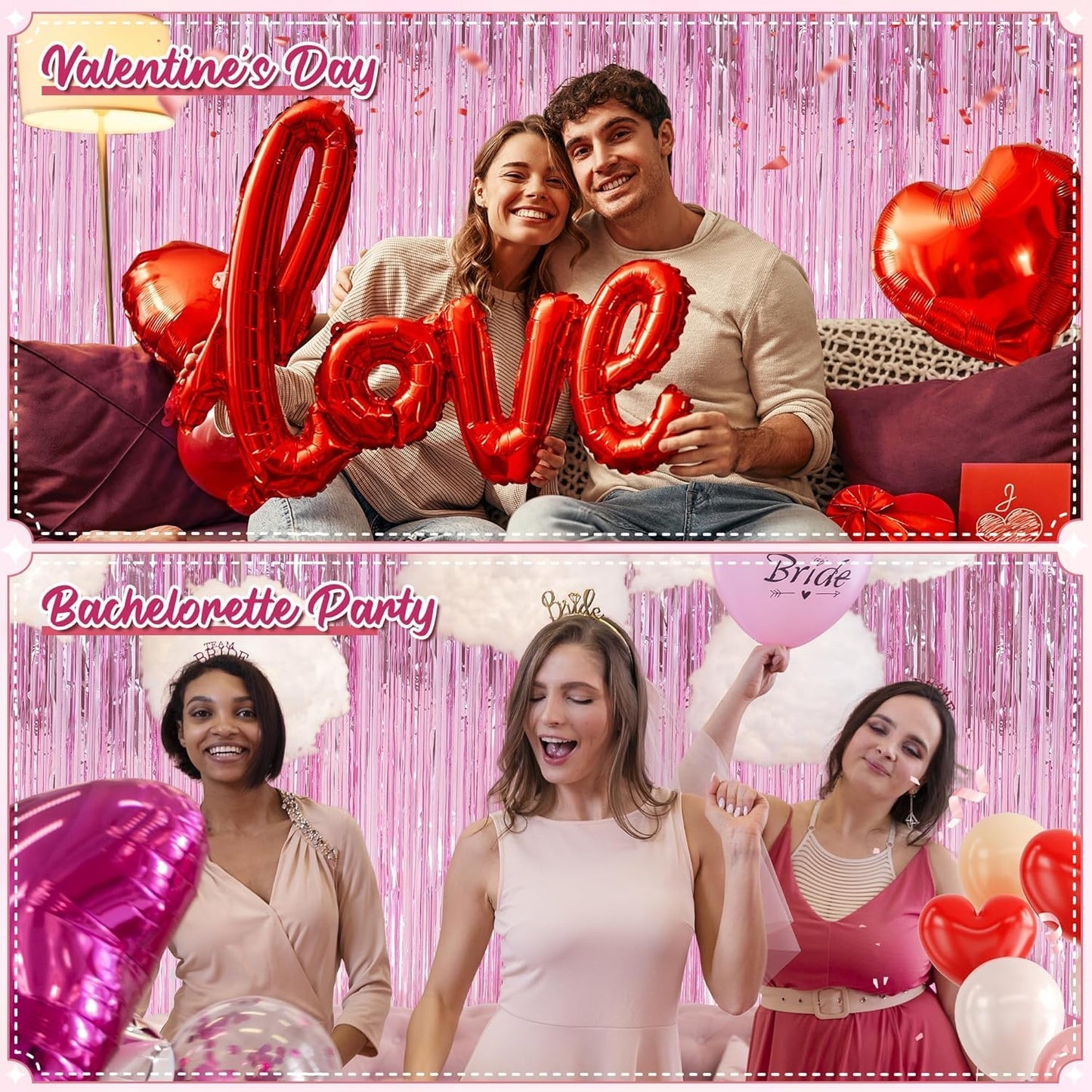 Crosize 7 Pack 3.3 x 9.9 ft Pink Foil Fringe Glitter Curtains Party Decorations, Tinsel Backdrop for Parties, Door Streamers for Birthday, Photo Booth Backdrops, Party Decor