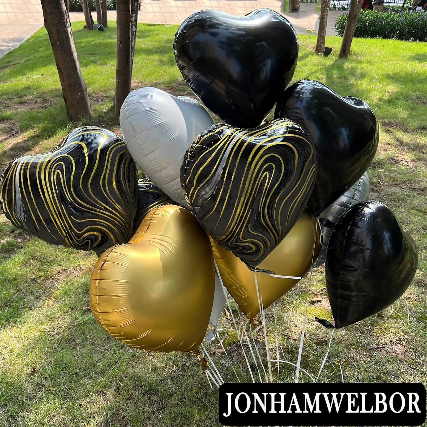 Jonhamwelbor 20Pcs 18 inch Marble Black Foil Mylar Heart Shape Balloons Decorations Valentines Birthday Wedding Baby Shower Party (Marble Black)