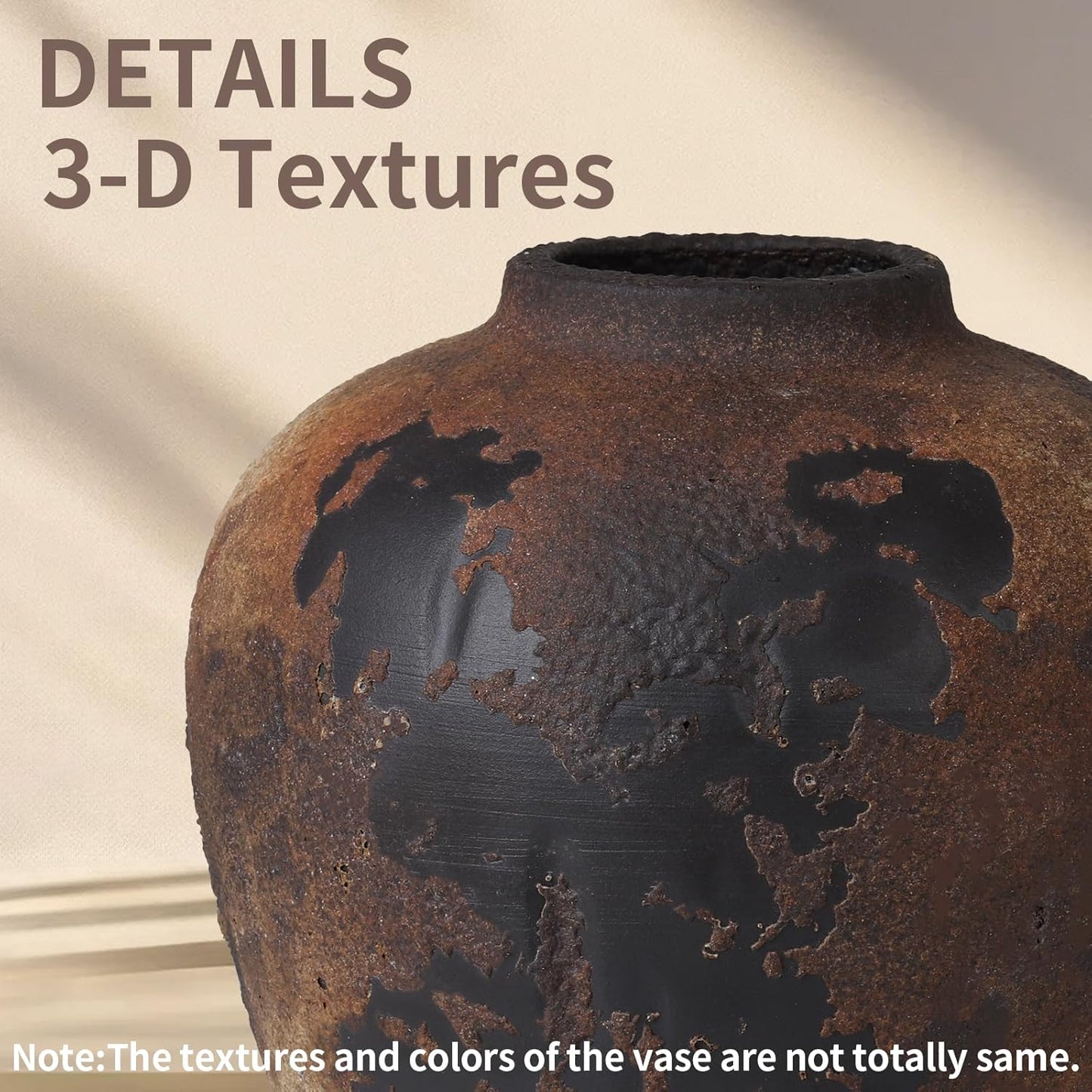 Rustic Vase for Flowers, 8.9'' Brown Farmhouse Ceramic Vases for Home Decor, Minimalist Decorative Vase for Living Room, Entryway, Shelf, Premium Pottery Clay Table Centerpiece Decor.