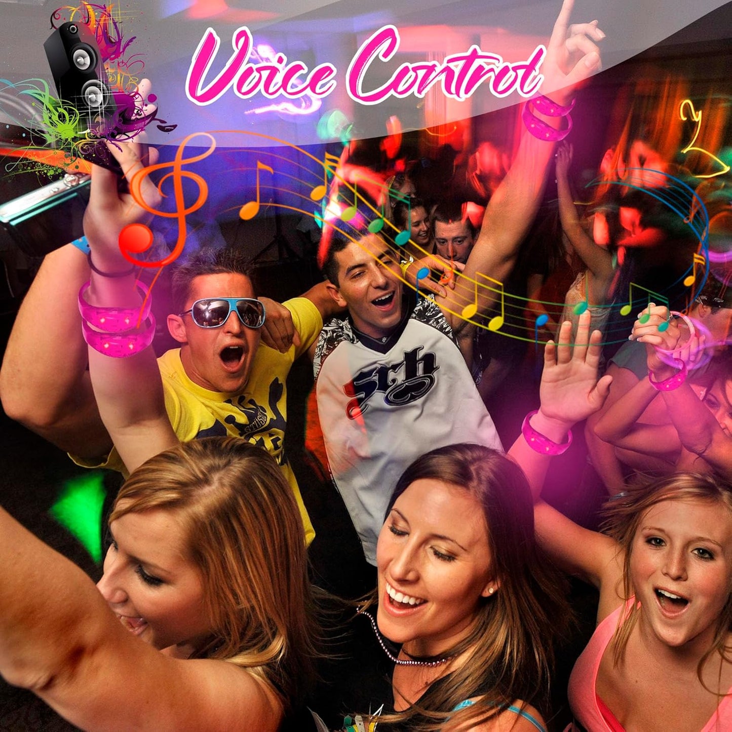 100 Pcs LED Bracelets Sound Activated with Flashing LED Strobe Music Control Light Up Bracelets for Rave, Game Prizes, Birthday Party Favor,Valentine's Day gift