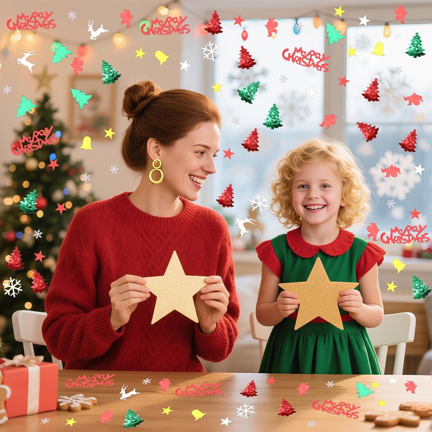 MARFOREVER Christmas Glitter Confetti, ChristmasTable Confetti Decorations Red Green White Sprinkles Santa Claus Tree Elk Snowflake Scatter for Christmas Party Supplies