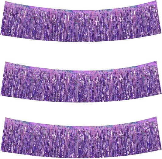 BEISHIDA 3 Packs Metallic Foil Fringe Garland Laser Light Purple Wall Hanging Tinsel Fringe Banners for Car Floats Bridal Shower Wedding Birthday Easter Graduation Holiday Party Decoration(30 Feet)