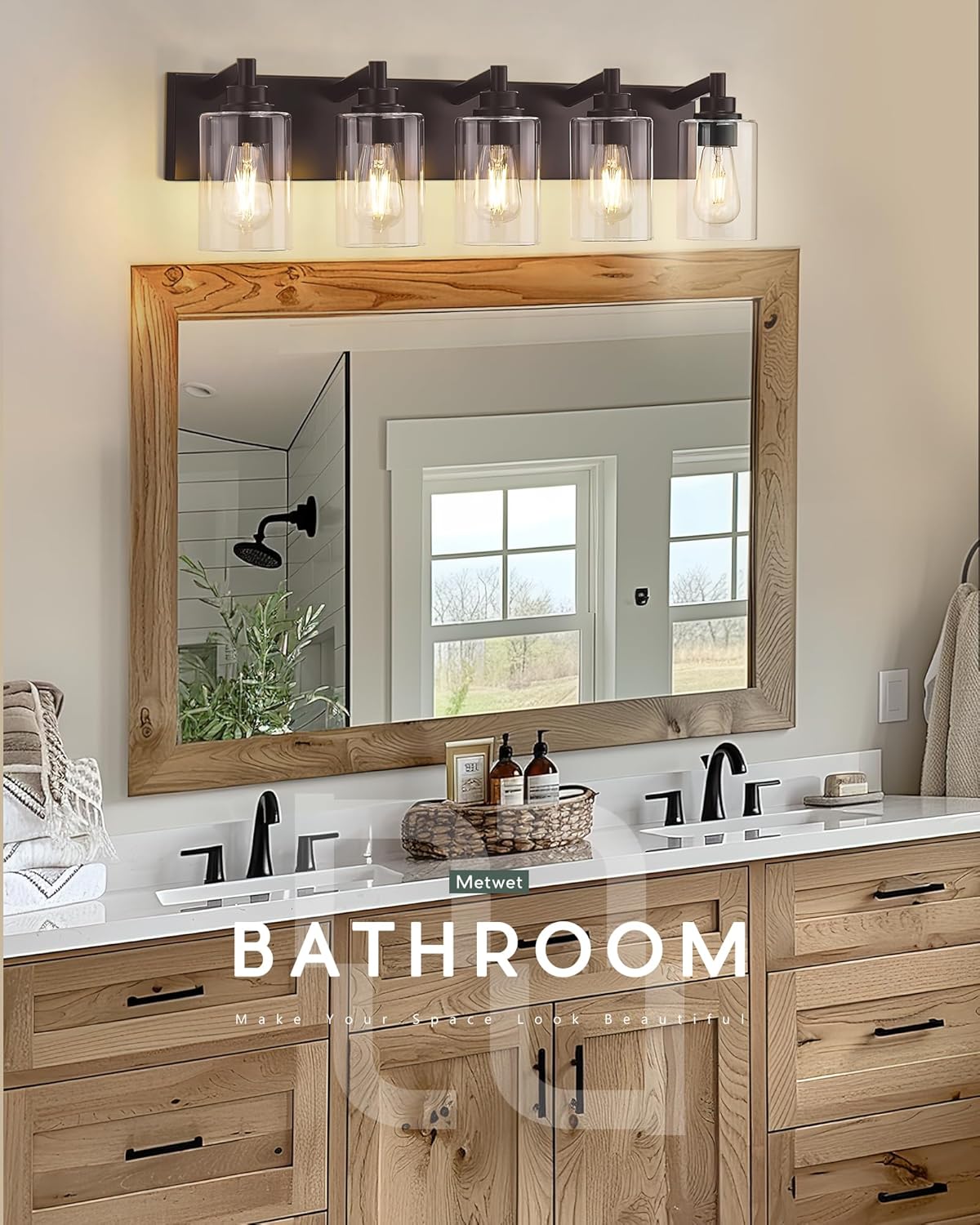 5-Light Bathroom Light Fixtures, 30 Inch Oil Rubbed Bronze Vanity Lights with Cylinder Clear Glass Shade, Modern Vanity Lighting Fixtures Over Mirror, VL143-ORB-5