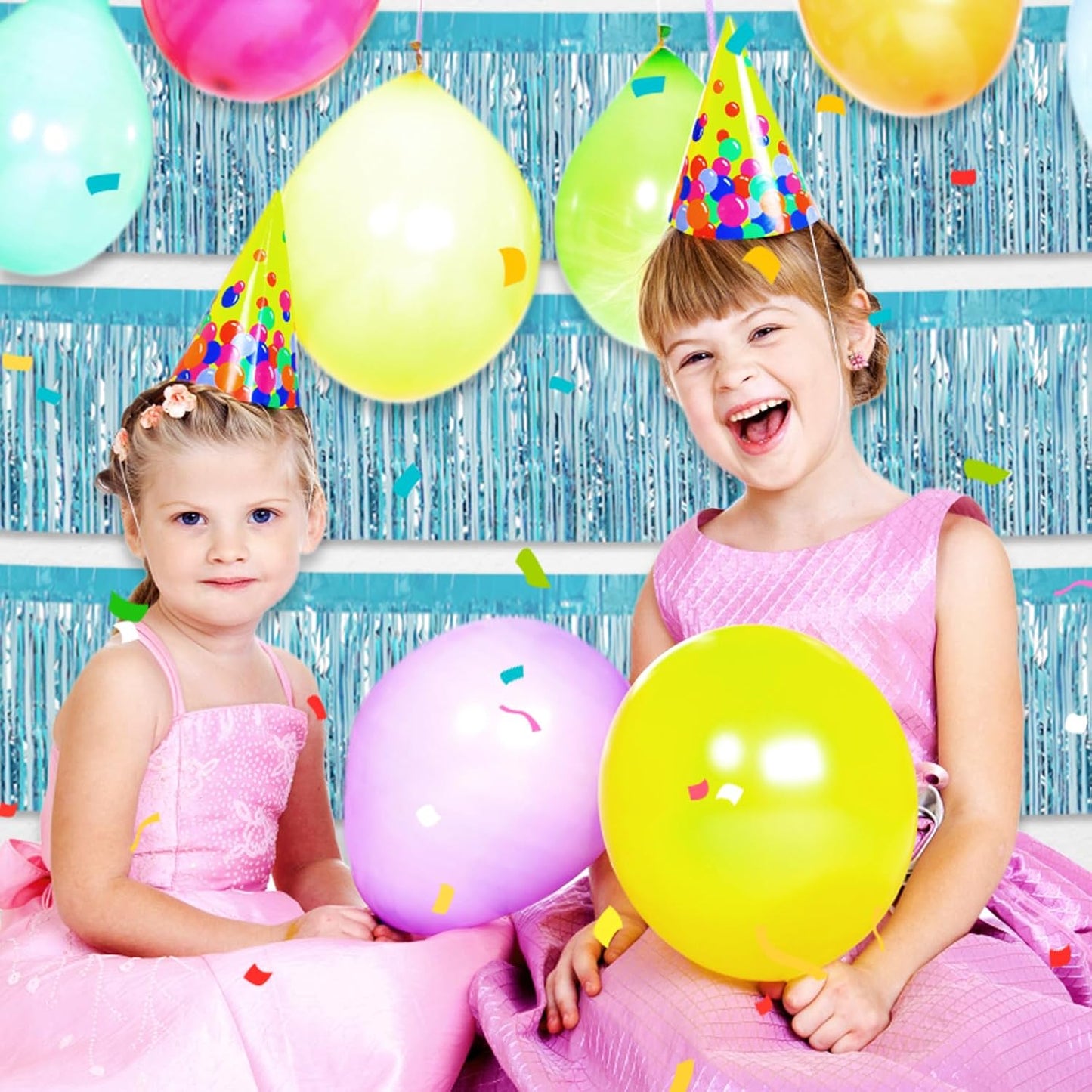 6 Pack 10 Feet Light Blue Foil Fringe Garland Metallic Tinsel Streamers Banner Wall Hanging Curtain Backdrop for Parade Floats, Birthday, Graduate, Mother's Day, Wedding Party Decoration