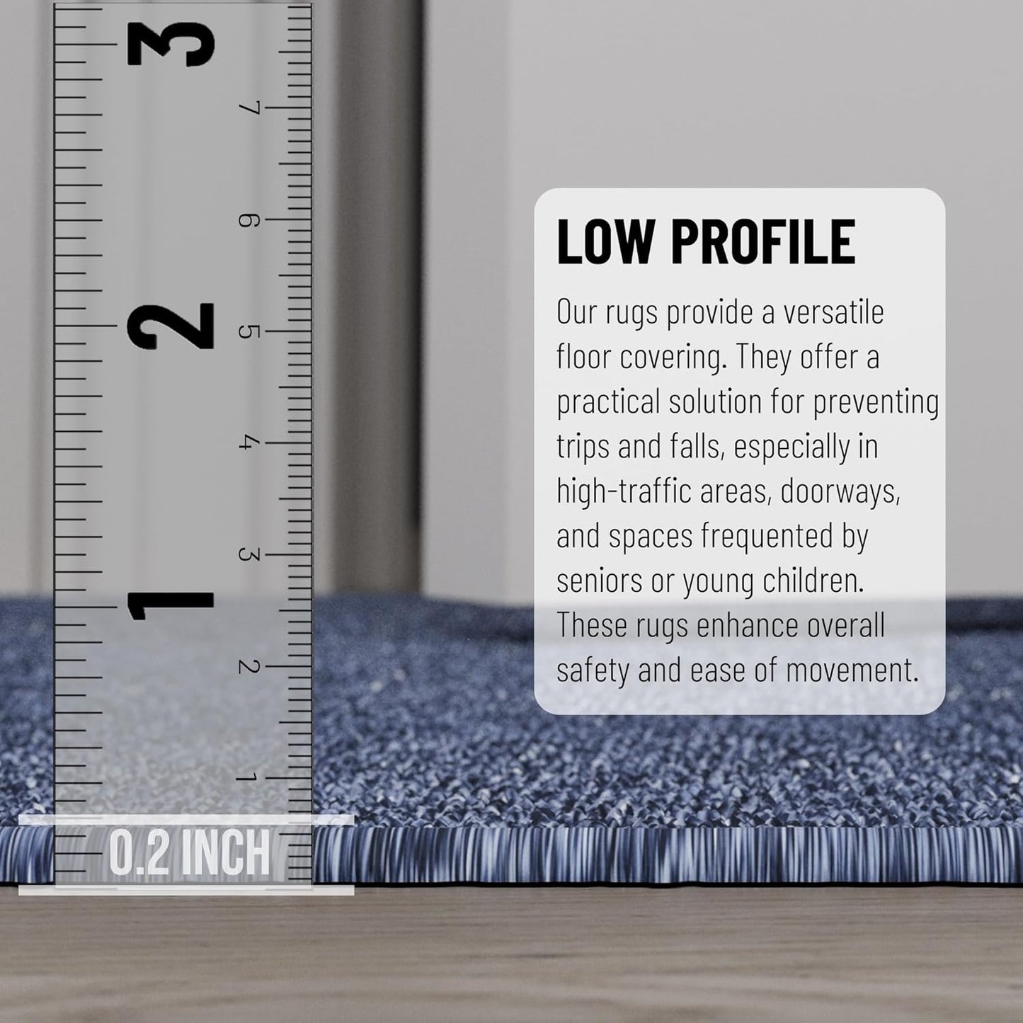 Ottomanson 2' x 14' Ultra-Thin Hallway Runner Rug - Durable Non-Slip Carpet for High-Traffic Areas - Fits Under Doors for Seamless Entry - Ideal for Kitchen, Entryway, Bedroom & Living Room, Navy