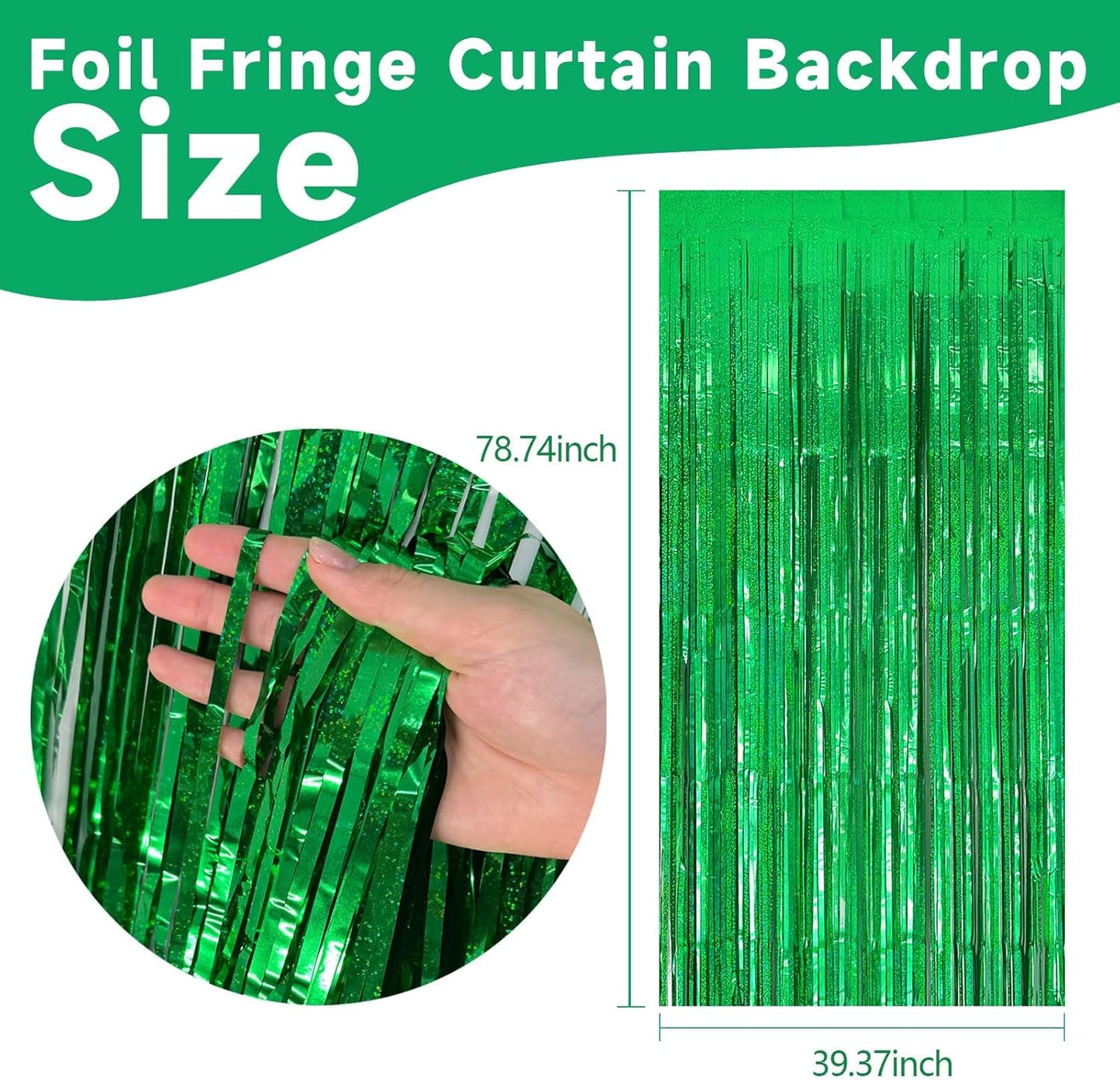 10 Pack Green Streamers Metallic Foil Fringe Curtain Backdrop for St Patrick's Day Birthday Christmas Dinosaur Animal Football Theme Party Decorations