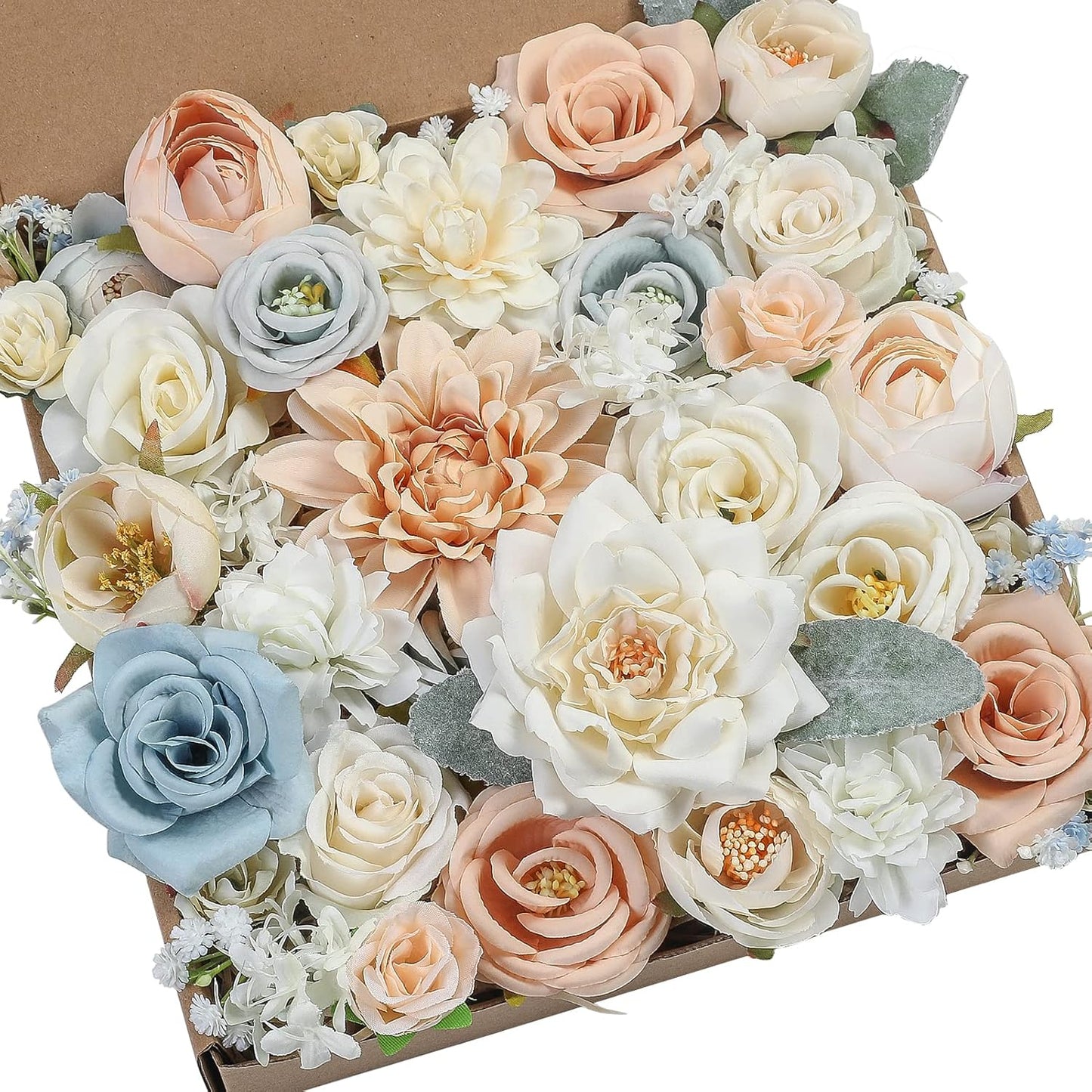 Serra Flora Artificial Flowers Box Set DIY Bouquets Centerpieces Faux Flowers Combo for Wedding Flowers with Leaves and Stems Floral Arrangements Bridal Baby Shower Home Decor