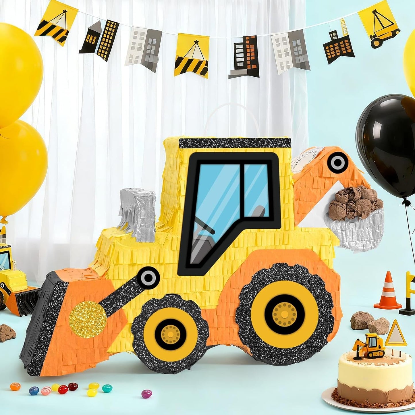 WERNNSAI Construction Pinata - Construction Party Supplies Dump Truck Pinata with Blindfold and Bat for Boys Kids Tractor Excavator Theme Birthday Party Game Decorations