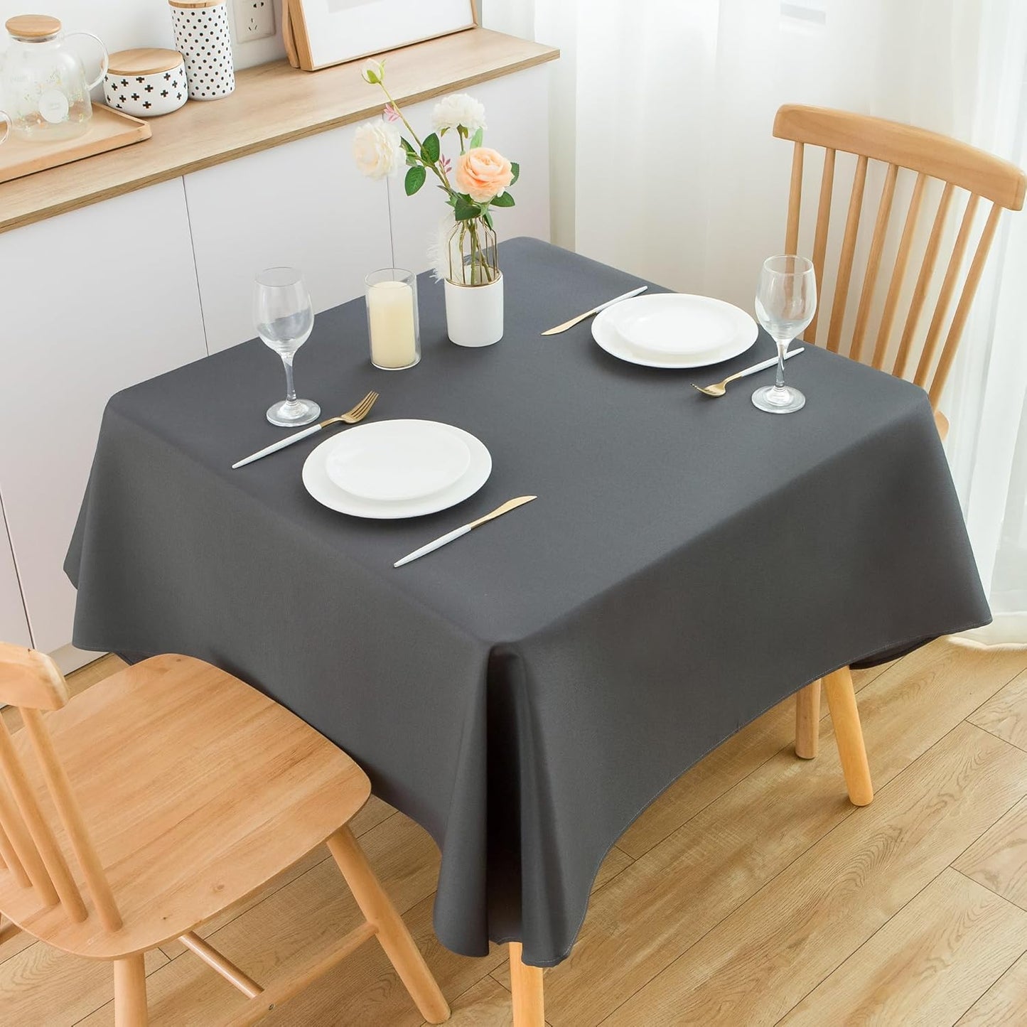 2 Pack Square Table Cloth 48X48 Inch Grey Washable Fabric Tablecloth Polyester Solid Dining Table Cover for Birthday Party Dinner Holiday Outdoor Indoor