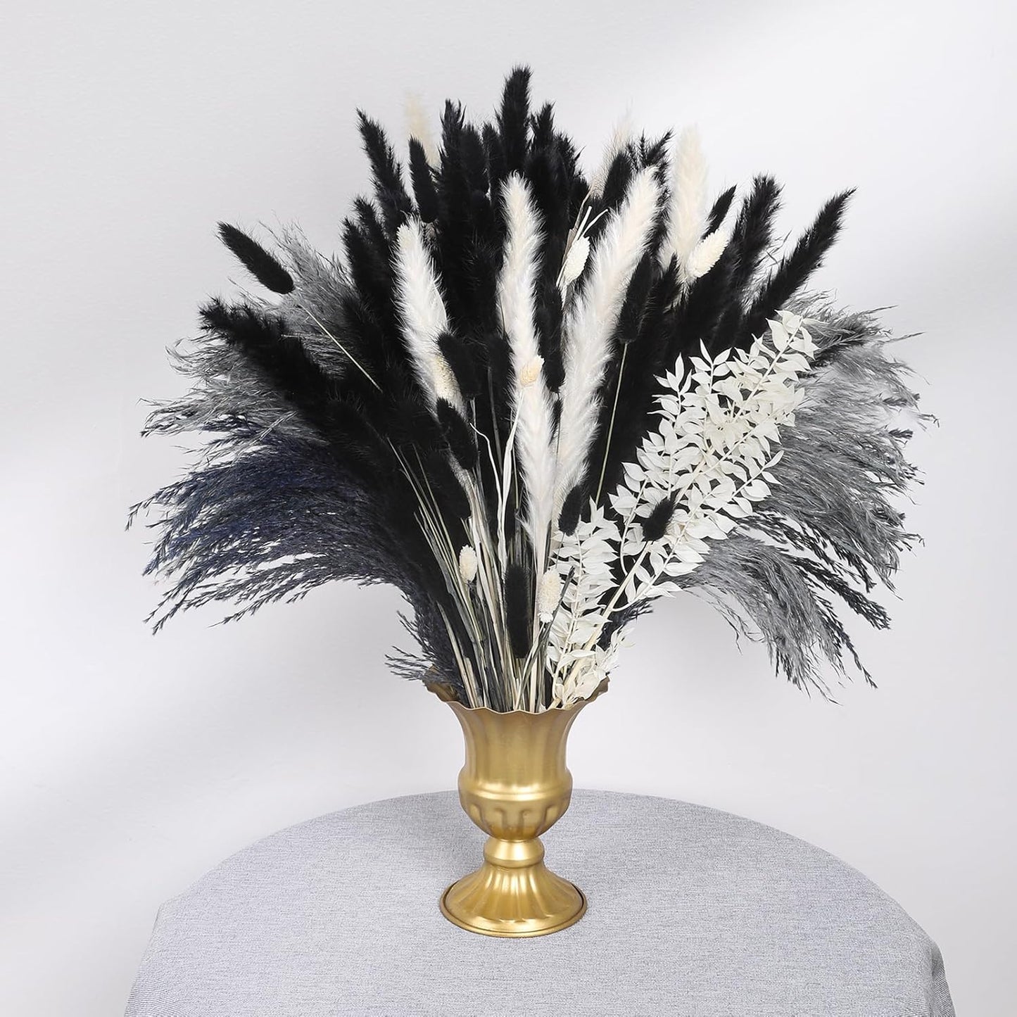102PCS Black Pampas Grass Decor, Grey White Natural Dried Pampas Grass Bulk, Boho Home Decor Bouquet, Black and White Dried Flowers Decor, Halloween Wedding Floral Arrangements Vases Decorations