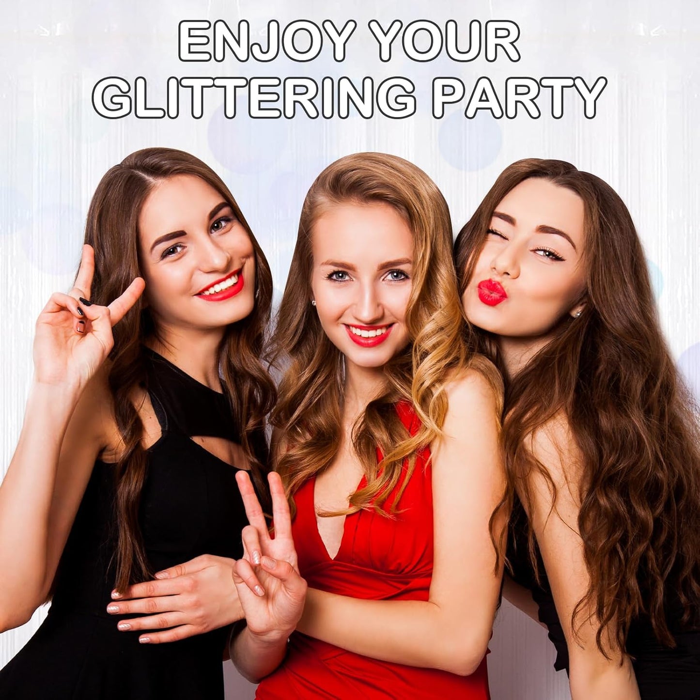 30 Pack White Foil Fringe Curtain Backdrop, 3.3x8.2 Feet Metallic Tinsel Streamer Curtains Photo Booth Props for Wedding/Anniversary/Bridal Shower/Christmas/New Year/Valentine's Day Party Decorations