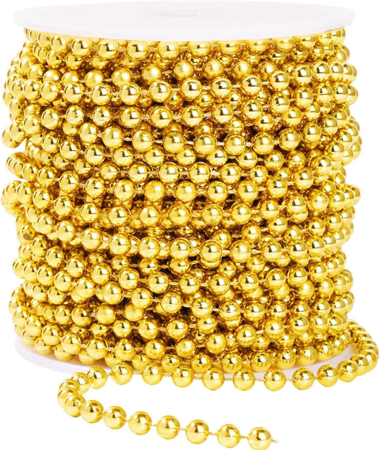 Faux Gold Pearl Beads Garland - 6mm Christmas Tree Beads 22 Yards Spool Pearl String Roll for Wedding Party Christmas Tree Decoration