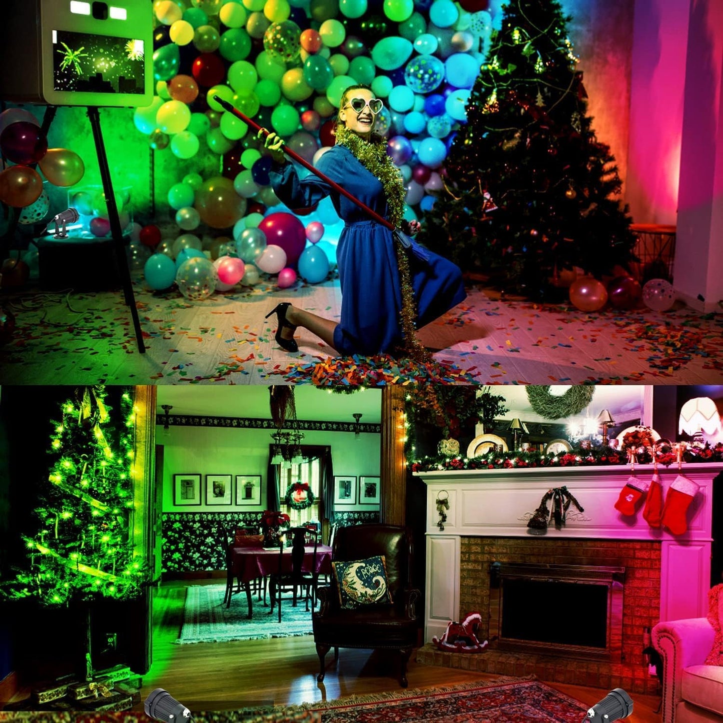 Spot Lights Indoor, 5W RGBW Uplighting 16 Color Changing Up Lights Indoor with Remote Control, Plant Spotlight Decorative (2 Pack with Base and Stake)