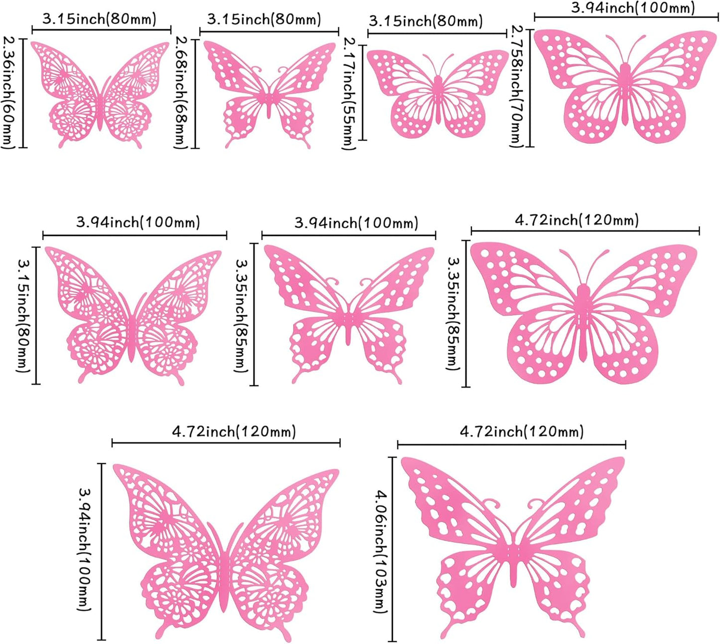 Gyufise Rose Butterfly Cupcake Toppers Hollow Art 3D Butterfly Cupcake Decorations Baby Shower Wedding Anniversary Kids Birthday Party Cake Wall Decorations Supplies 36Pcs